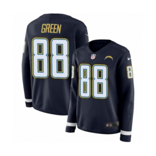 Women's Nike Los Angeles Chargers 88 Virgil Green Limited Navy Blue Therma Long Sleeve NFL Jersey