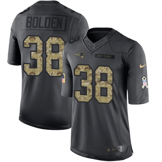 Men's Nike New England Patriots 38 Brandon Bolden Limited Black 2016 Salute to Service NFL Jersey