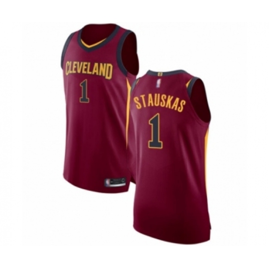 Men's Cleveland Cavaliers 1 Nik Stauskas Authentic Maroon Basketball Jersey - Icon Edition