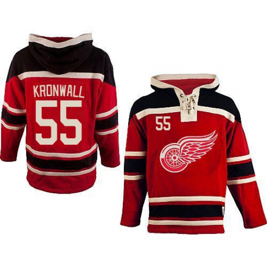 Men's Old Time Hockey Detroit Red Wings 55 Niklas Kronwall Authentic Red Sawyer Hooded Sweatshirt NHL Jersey