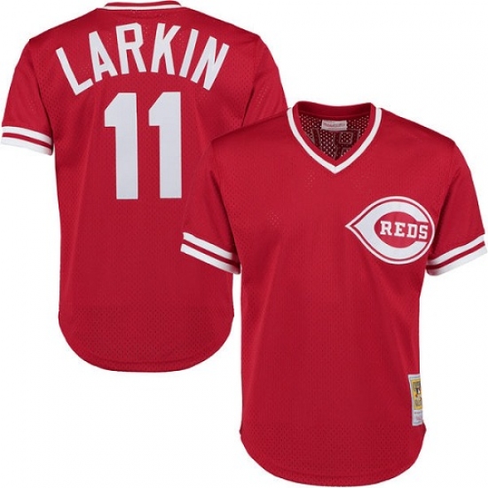 Men's Mitchell and Ness Cincinnati Reds 11 Barry Larkin Authentic Red Throwback MLB Jersey