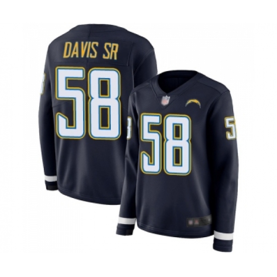 Women's Los Angeles Chargers 58 Thomas Davis Sr Limited Navy Blue Therma Long Sleeve Football Jersey