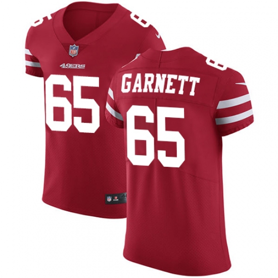 Men's Nike San Francisco 49ers 65 Joshua Garnett Red Team Color Vapor Untouchable Elite Player NFL Jersey