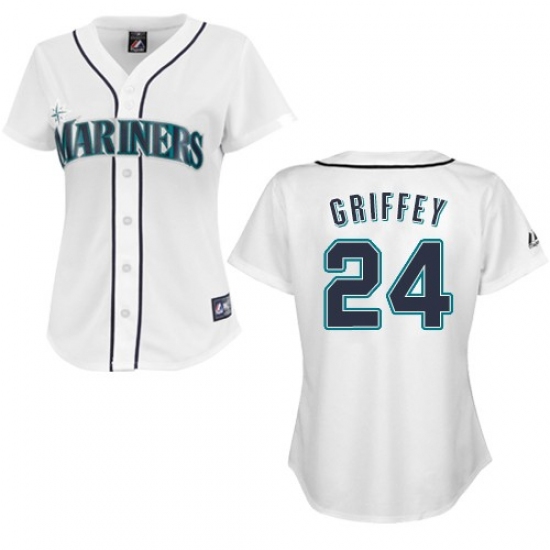Women's Majestic Seattle Mariners 24 Ken Griffey Replica White MLB Jersey