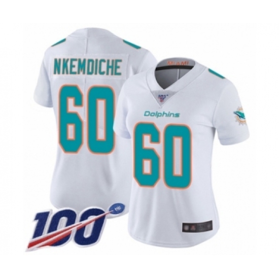 Women's Miami Dolphins 60 Robert Nkemdiche White Vapor Untouchable Limited Player 100th Season Football Jersey