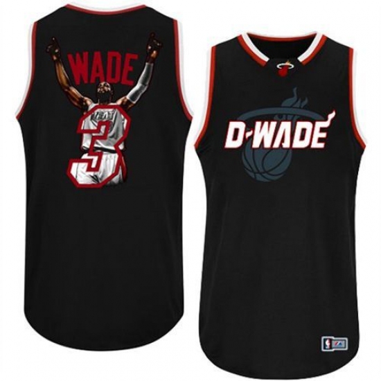 Men's Majestic Miami Heat 3 Dwyane Wade Swingman Black Athletic Notorious Fashion NBA Jersey