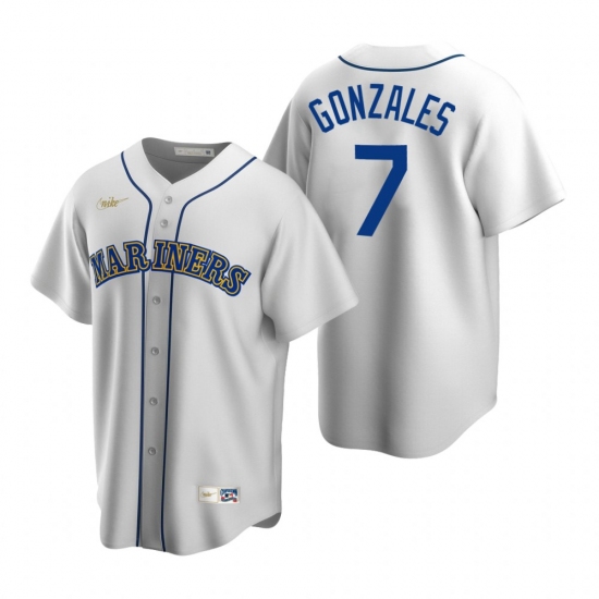 Men's Nike Seattle Mariners 7 Marco Gonzales White Cooperstown Collection Home Stitched Baseball Jersey