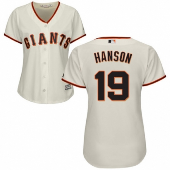Women's Majestic San Francisco Giants 19 Alen Hanson Authentic Cream Home Cool Base MLB Jersey