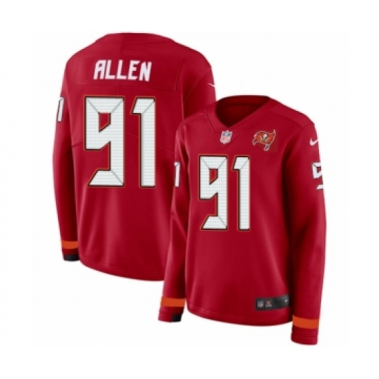 Women's Nike Tampa Bay Buccaneers 91 Beau Allen Limited Red Therma Long Sleeve NFL Jersey