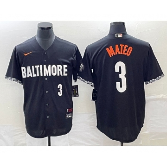 Men's Baltimore Orioles 3 Jorge Mateo Number Black 2023 City Connect Cool Base Stitched Jersey 1