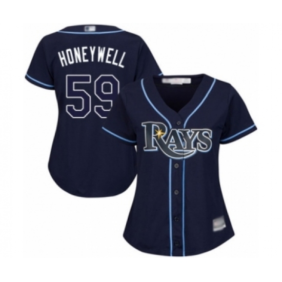 Women's Tampa Bay Rays 59 Brent Honeywell Authentic Navy Blue Alternate Cool Base Baseball Player Jersey
