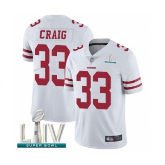 Men's San Francisco 49ers 33 Roger Craig White Vapor Untouchable Limited Player Super Bowl LIV Bound Football Jersey