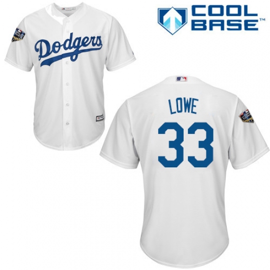Youth Majestic Los Angeles Dodgers 33 Mark Lowe Authentic White Home Cool Base 2018 World Series MLB Jersey