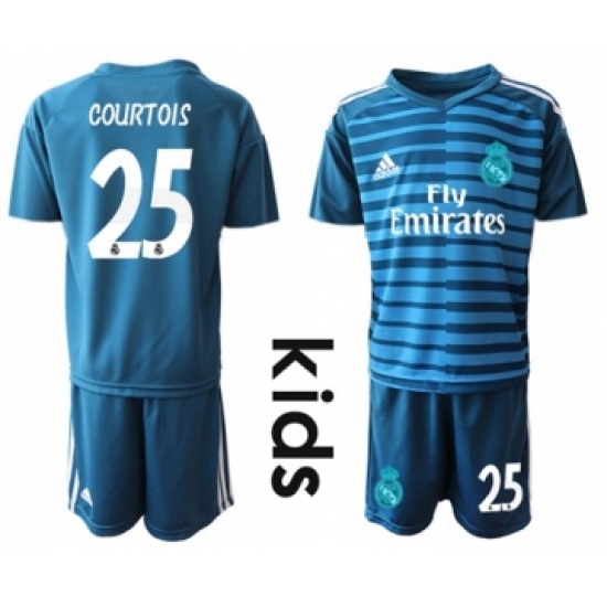 Real Madrid 25 Courtois Blue Goalkeeper Kid Soccer Club Jersey