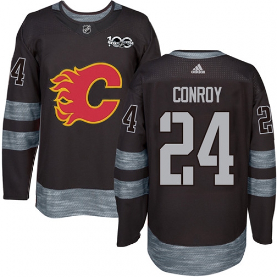 Men's Adidas Calgary Flames 24 Craig Conroy Authentic Black 1917-2017 100th Anniversary NHL Jersey