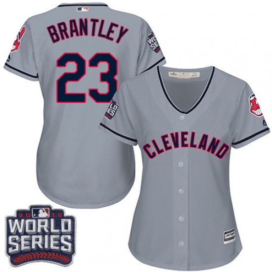 Women's Majestic Cleveland Indians 23 Michael Brantley Authentic Grey Road 2016 World Series Bound Cool Base MLB Jersey