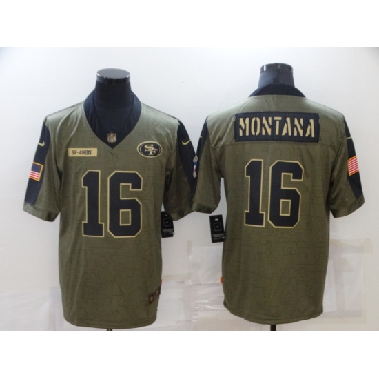 Men's San Francisco 49ers 16 Joe Montana Nike Olive 2021 Salute To Service Limited Player Jersey