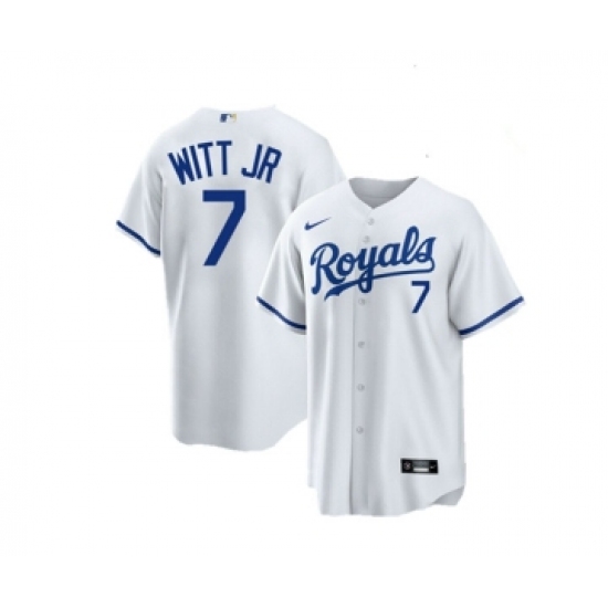 Men's Kansas City Royals 7 Bobby Witt Jr. White Cool Base Stitched Jersey