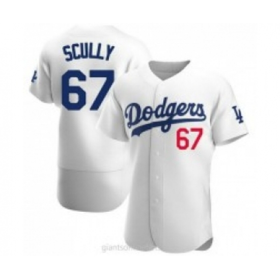 Men's Los Angeles Dodgers 67 Vin Scully White Stitched MLB Flex Base Nike Jersey