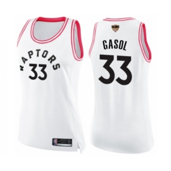 Women's Toronto Raptors 33 Marc Gasol Swingman White Pink Fashion 2019 Basketball Finals Bound Jersey