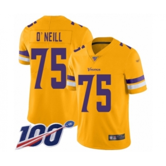 Men's Minnesota Vikings 75 Brian O'Neill Limited Gold Inverted Legend 100th Season Football Jersey