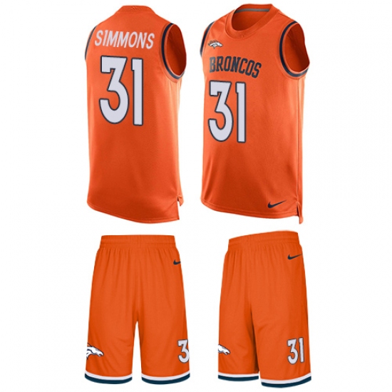 Men's Nike Denver Broncos 31 Justin Simmons Limited Orange Tank Top Suit NFL Jersey