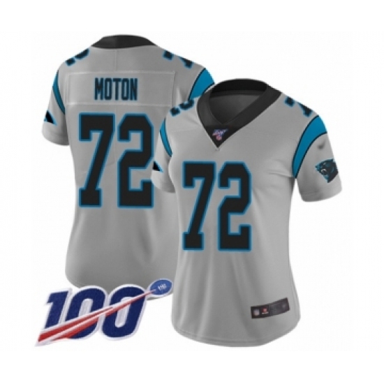 Women's Carolina Panthers 72 Taylor Moton Silver Inverted Legend Limited 100th Season Football Jersey