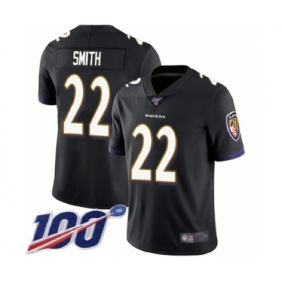 Men's Baltimore Ravens 22 Jimmy Smith Black Alternate Vapor Untouchable Limited Player 100th Season Football Jersey