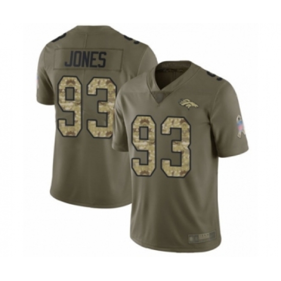 Men's Denver Broncos 93 Dre'Mont Jones Limited Olive Camo 2017 Salute to Service Football Jersey