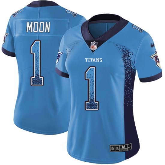 Women's Nike Tennessee Titans 1 Warren Moon Limited Blue Rush Drift Fashion NFL Jersey