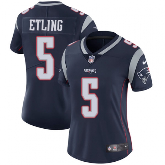 Women's Nike New England Patriots 5 Danny Etling Navy Blue Team Color Vapor Untouchable Limited Player NFL Jersey