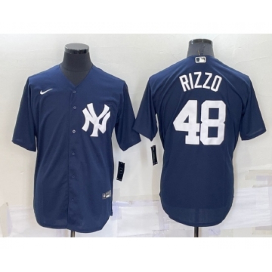Men's New York Yankees 48 Anthony Rizzo Navy Blue Stitched Nike Cool Base Throwback Jersey