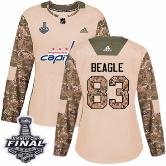 Women's Adidas Washington Capitals 83 Jay Beagle Authentic Camo Veterans Day Practice 2018 Stanley Cup Final NHL Jersey
