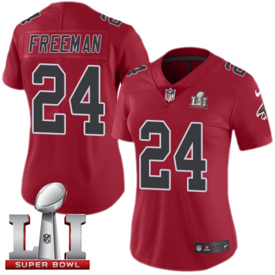 Women's Nike Atlanta Falcons 24 Devonta Freeman Limited Red Rush Super Bowl LI 51 NFL Jersey