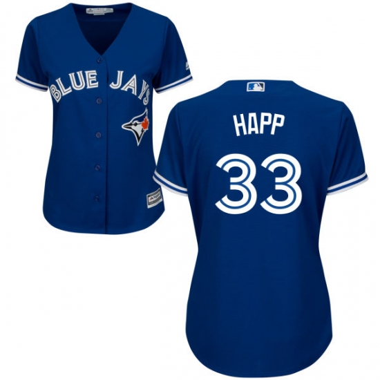 Women's Majestic Toronto Blue Jays 33 J.A. Happ Replica Blue Alternate MLB Jersey