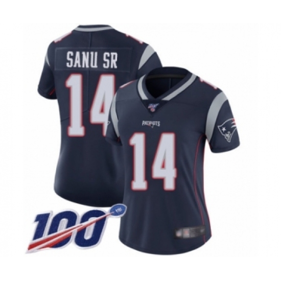 Women's New England Patriots 14 Mohamed Sanu Sr Navy Blue Team Color Vapor Untouchable Limited Player 100th Season Football Jersey