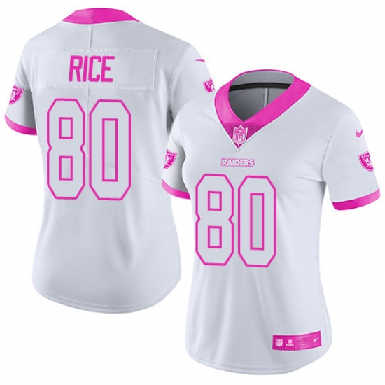Women's Nike Oakland Raiders 80 Jerry Rice Limited White/Pink Rush Fashion NFL Jersey