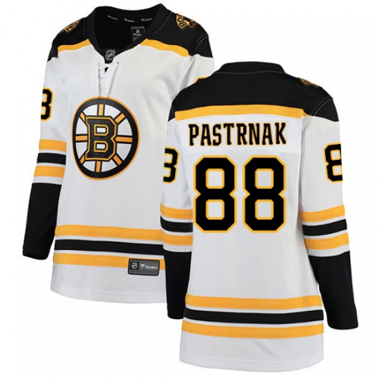 Women's Boston Bruins 88 David Pastrnak Authentic White Away Fanatics Branded Breakaway NHL Jersey