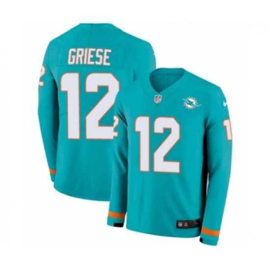 Youth Nike Miami Dolphins 12 Bob Griese Limited Aqua Therma Long Sleeve NFL Jersey