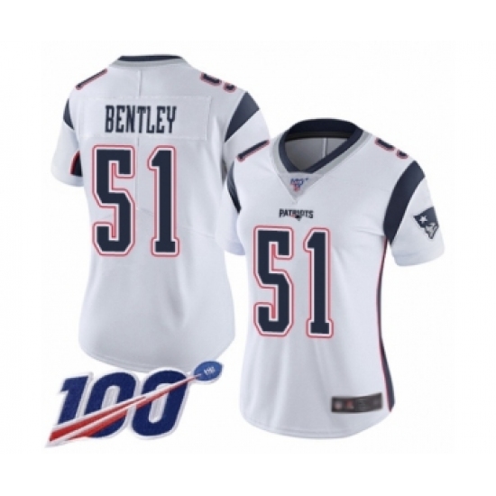 Women's New England Patriots 51 JaWhaun Bentley White Vapor Untouchable Limited Player 100th Season Football Jersey