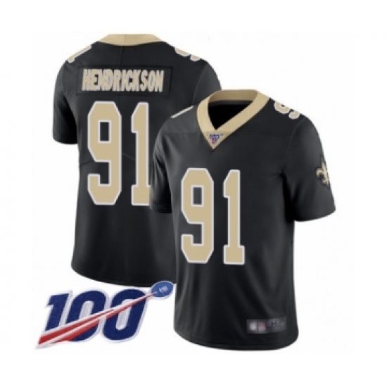 Men's New Orleans Saints 91 Trey Hendrickson Black Team Color Vapor Untouchable Limited Player 100th Season Football Jersey