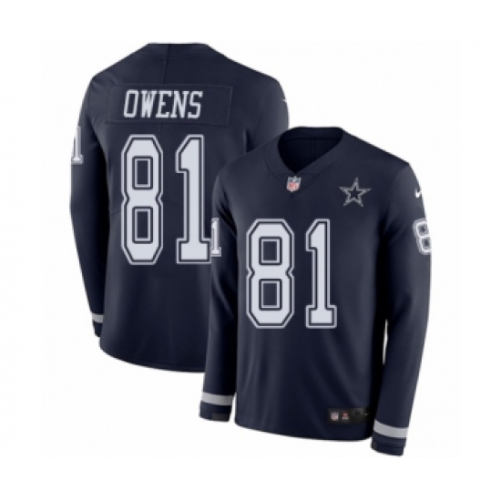 Men's Nike Dallas Cowboys 81 Terrell Owens Limited Navy Blue Therma Long Sleeve NFL Jersey