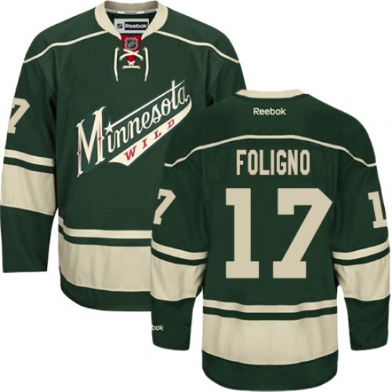 Women's Reebok Minnesota Wild 17 Marcus Foligno Premier Green Third NHL Jersey