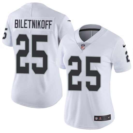 Women's Nike Oakland Raiders 25 Fred Biletnikoff Elite White NFL Jersey