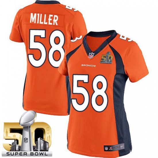 Women's Nike Denver Broncos 58 Von Miller Elite Orange Team Color Super Bowl 50 Bound NFL Jersey