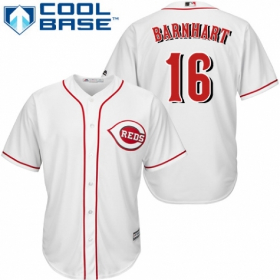 Youth Majestic Cincinnati Reds 16 Tucker Barnhart Authentic White Home Cool Base MLB Jersey