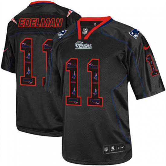 Men's Nike New England Patriots 11 Julian Edelman Elite New Lights Out Black NFL Jersey