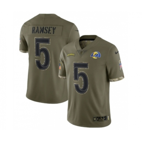 Men's Los Angeles Rams 5 Jalen Ramsey 2022 Olive Salute To Service Limited Stitched Jersey