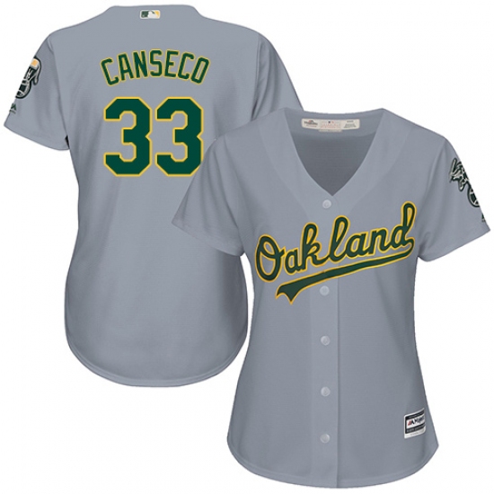 Women's Majestic Oakland Athletics 33 Jose Canseco Authentic Grey Road Cool Base MLB Jersey