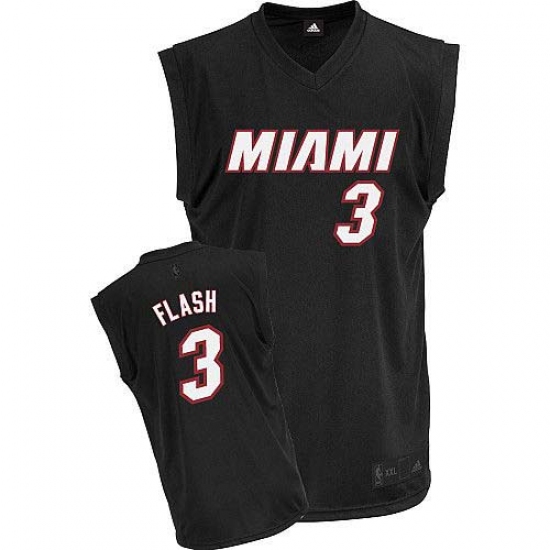 Men's Adidas Miami Heat 3 Dwyane Wade Authentic Black Flash Fashion NBA Jersey
